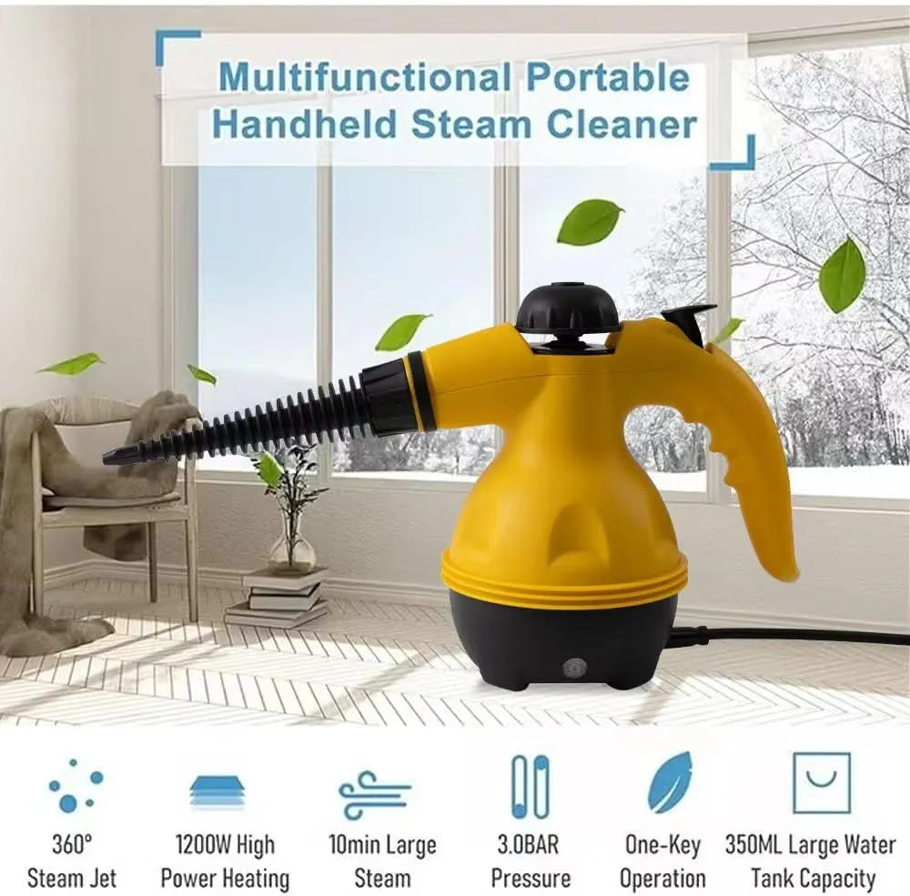DENX 1200W Portable Handheld Steam Cleaner 350ml Tank Capacity Multifunctional High Temperature Pressurized Steam Cleaning Machine with 9PCS Accessory for Kitchen Sofa Bathroom Car Window, DX2563