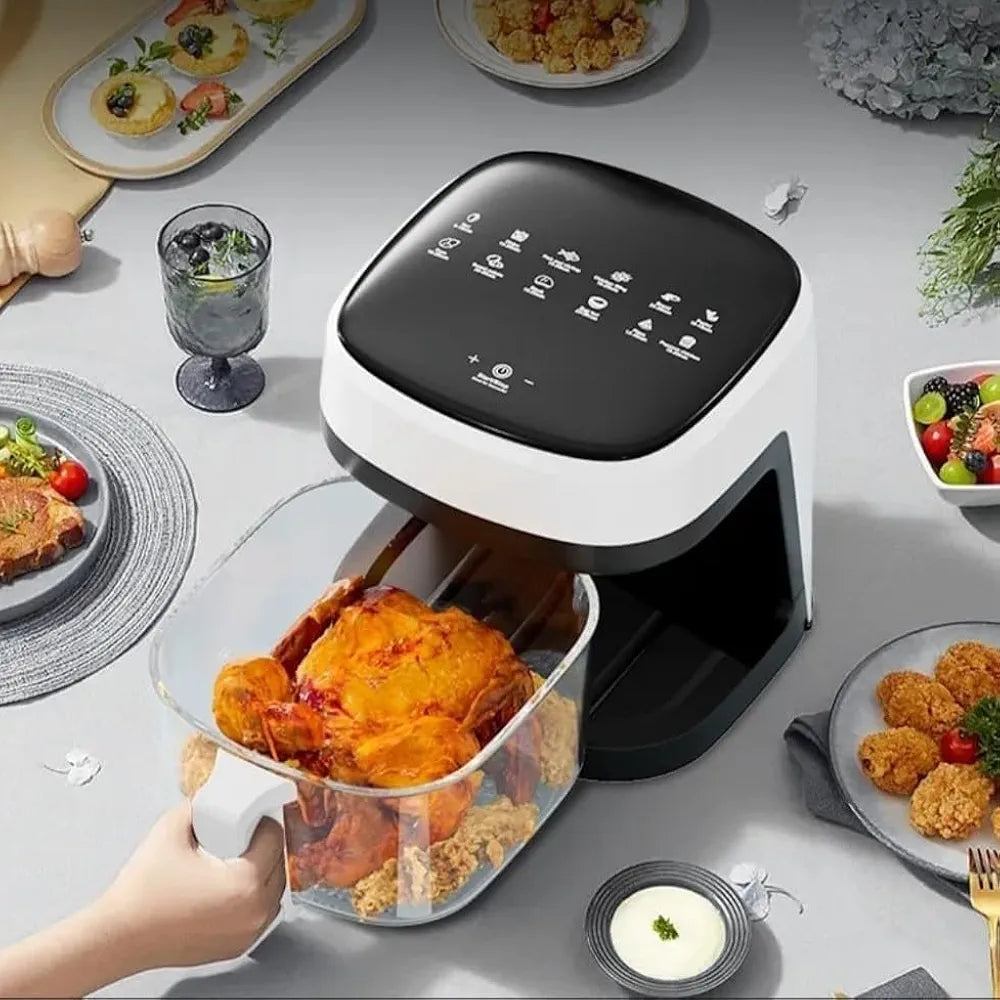 DENX Urban Electric Air Fryer with Glass Bowl, 2400W, 6L Capacity, Oil-Free Microspray for Healthy Meals, Easy Cleanup, DX2092