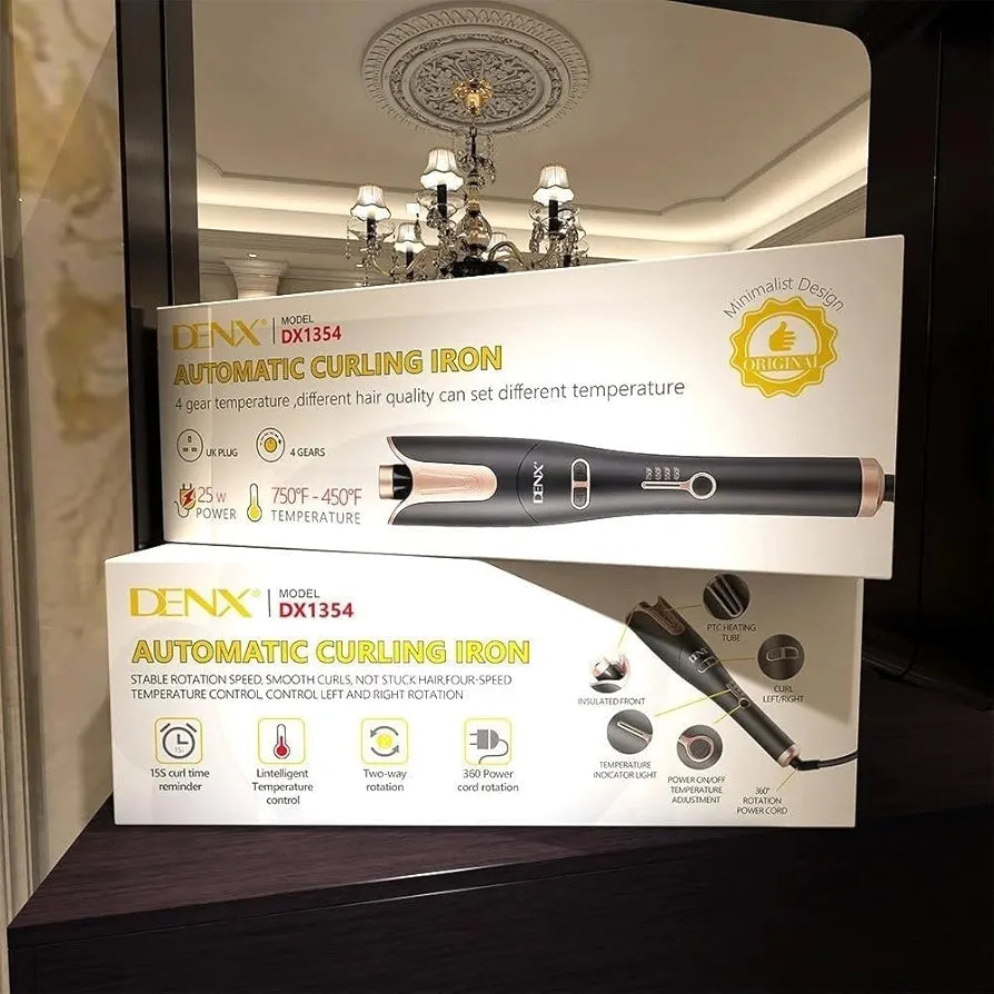 DENX Automatic Hair Curling Iron, Professional Hair Curler with 1" Large Slot, 4 Temperature & Timer Settings, Auto Shut-Off, Anti-Scald Protection, and Ceramic Wand for Long-Lasting Curls, DX1354