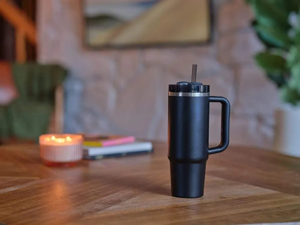 3LTHREEL H2.0 40Oz Insulated Stainless Steel Tumbler With Straw And Lid, Double Wall Vacuum Travel Mug, Thermal Travel Tumbler, Large Coffee Cup, Hot And Cold Drink Container, Cup Holder 