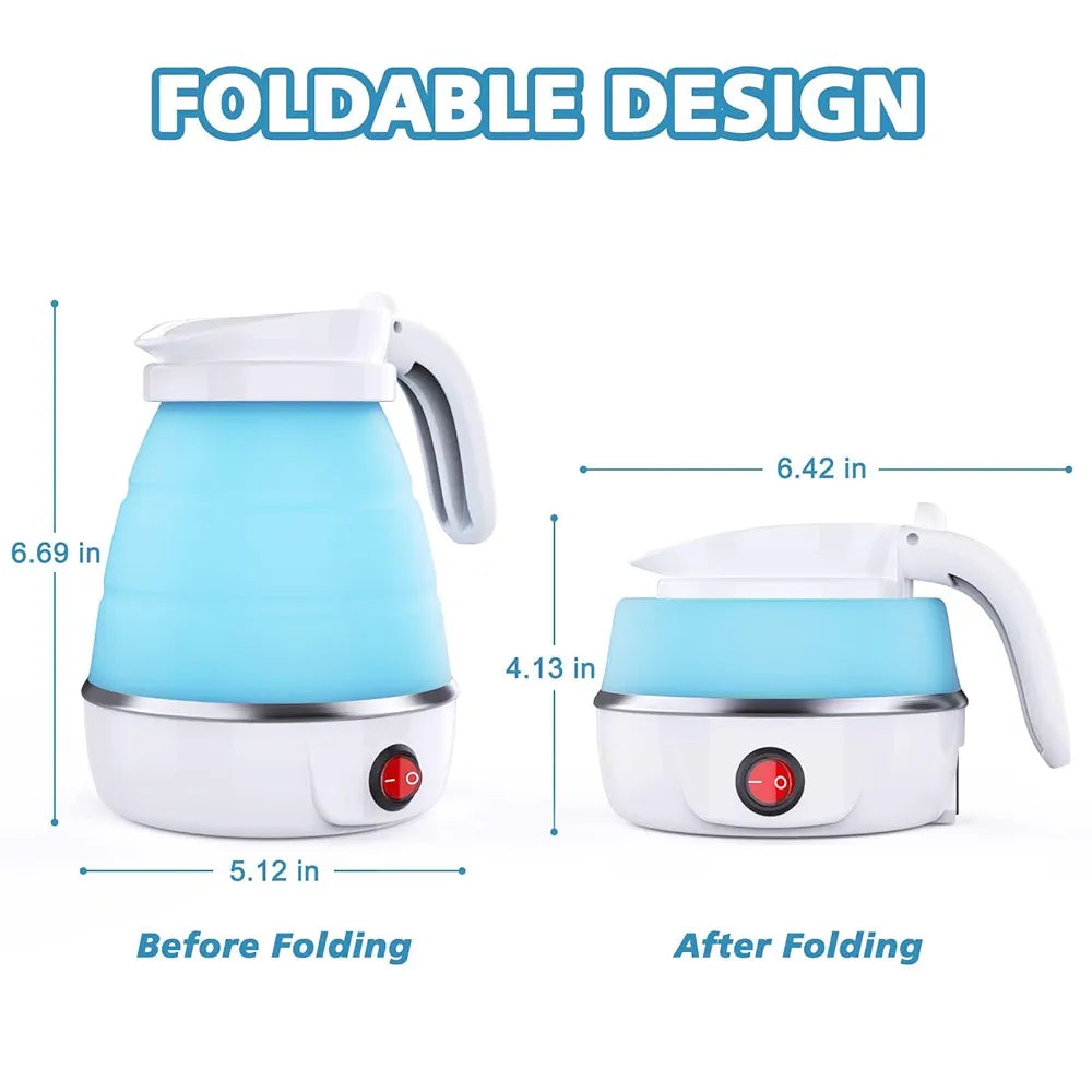 500W Portable Folding Electric Kettle, Capacity 600ml, Fast Boiling, Dual Voltage , Fast Boiling, Water kettle & Foldable Water Boiler for Travel, Camping & Hotels, 