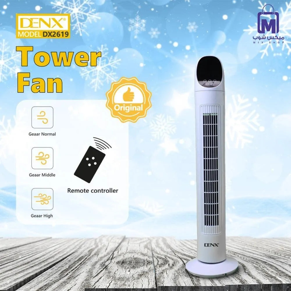 DENX Tower Fan with Remote Control, 3 Speeds, 80° Oscillating Electric Standing Fan, Air Conditioning Inverter Vertical Summer Cooling Leafless Desk Vertical Fan, Floor Fan for Home, Office, DX2619