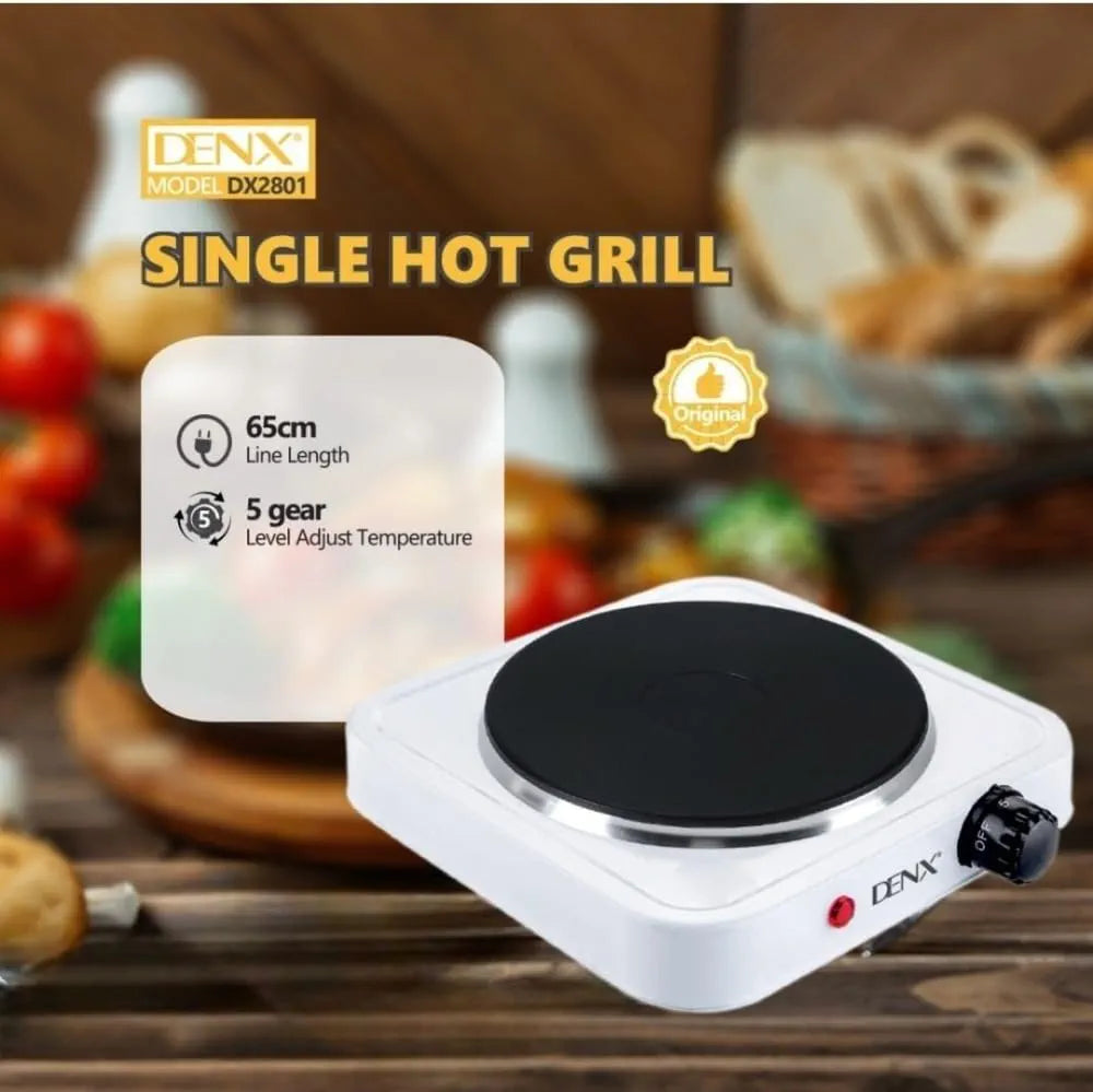 DENX Single Hot Plate, 1000W Cast Iron Portable Electric Stove, Adjustable Temperature Control, 15.5cm Heating Plate, Tabletop Cooking Appliance for Home Kitchen, Office, Outdoor Camping, DX2801