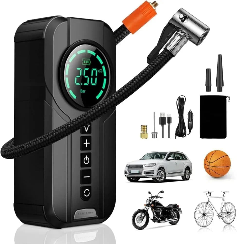 DENX 3-in-1 Car Jump Starter with Digital Tire Air Pump 150PSI, 6000mAh USB Power Bank, LED Light, Type-C Charging Port, Compact Air Compressor for Car, Bike, Motorcycle, SUV, DX414