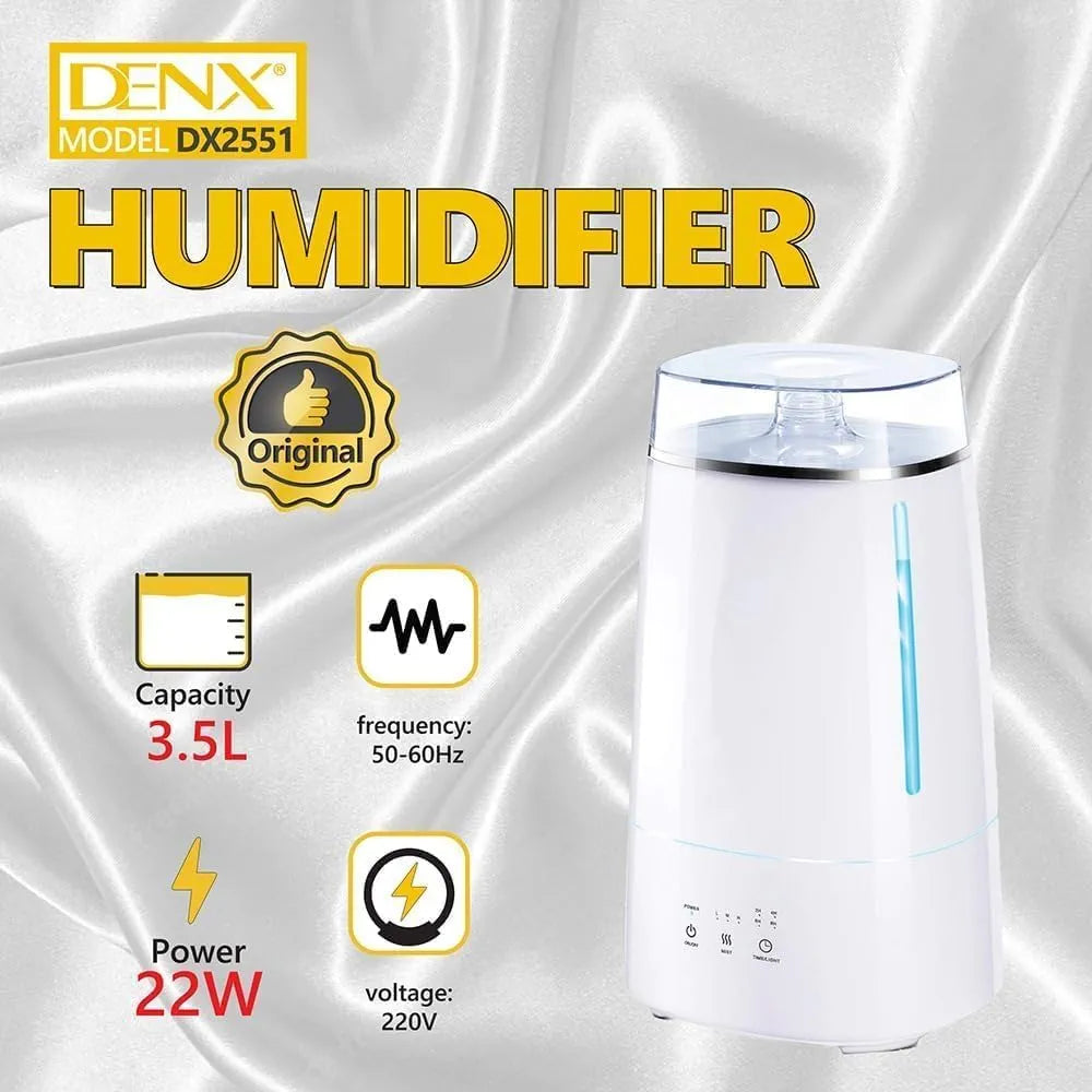 DENX 3.5L Cool Mist Air Humidifier with Essential Oil Aroma Diffuser, Ultrasonic Humidifier for Bedroom, Baby Room, Office & Plants, Auto Shut-Off, LED Night Light, Adjustable Mist Levels, DX2551