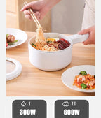 DENX 2L Electric Mini Cooker Hot Pot with Steamer & Temperature Control, Non-Stick Electric Cooker Shabu, Frying Pan, Electric Saucepan, for Noodles, Egg, Steak, Oatmeal & Soup, DX1769