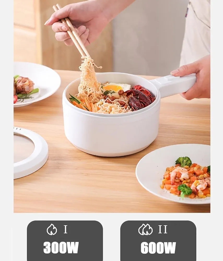 DENX 2L Electric Mini Cooker Hot Pot with Steamer & Temperature Control, Non-Stick Electric Cooker Shabu, Frying Pan, Electric Saucepan, for Noodles, Egg, Steak, Oatmeal & Soup, DX1769