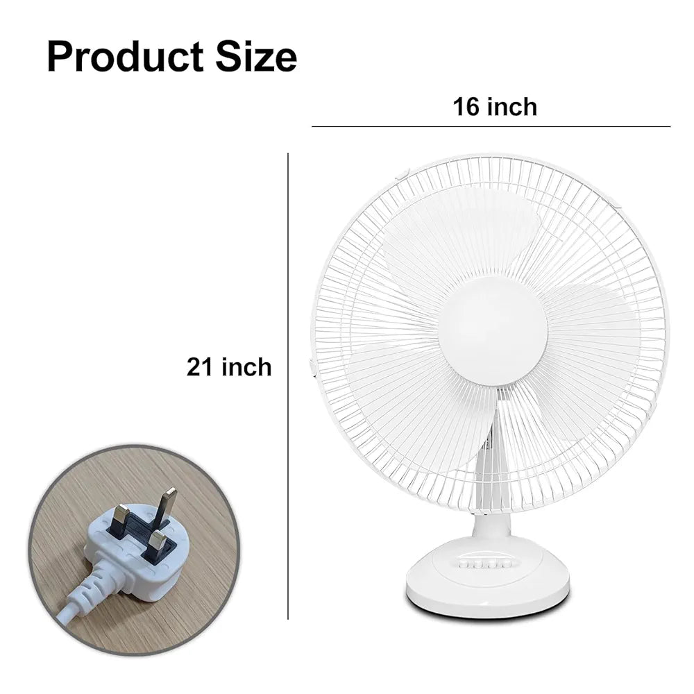 DENX 16 Inch Table Fan with 3 Speeds, Quiet Oscillating Pedestal Stand Fan for Bedroom, Office, Home Use, Portable Floor Fan with Portable Desk & Pedestal Fan, DX2546