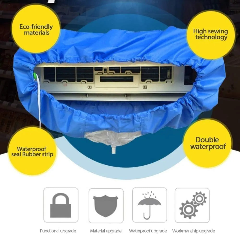 Universal AC Cleaning Cover for Split Wall Mounted Air Conditioner with Drain Hose, Waterproof Dustproof Reusable Wash Bag Kit, Leak-Proof Maintenance Shield for 9000-18000 BTU Units, Q-532