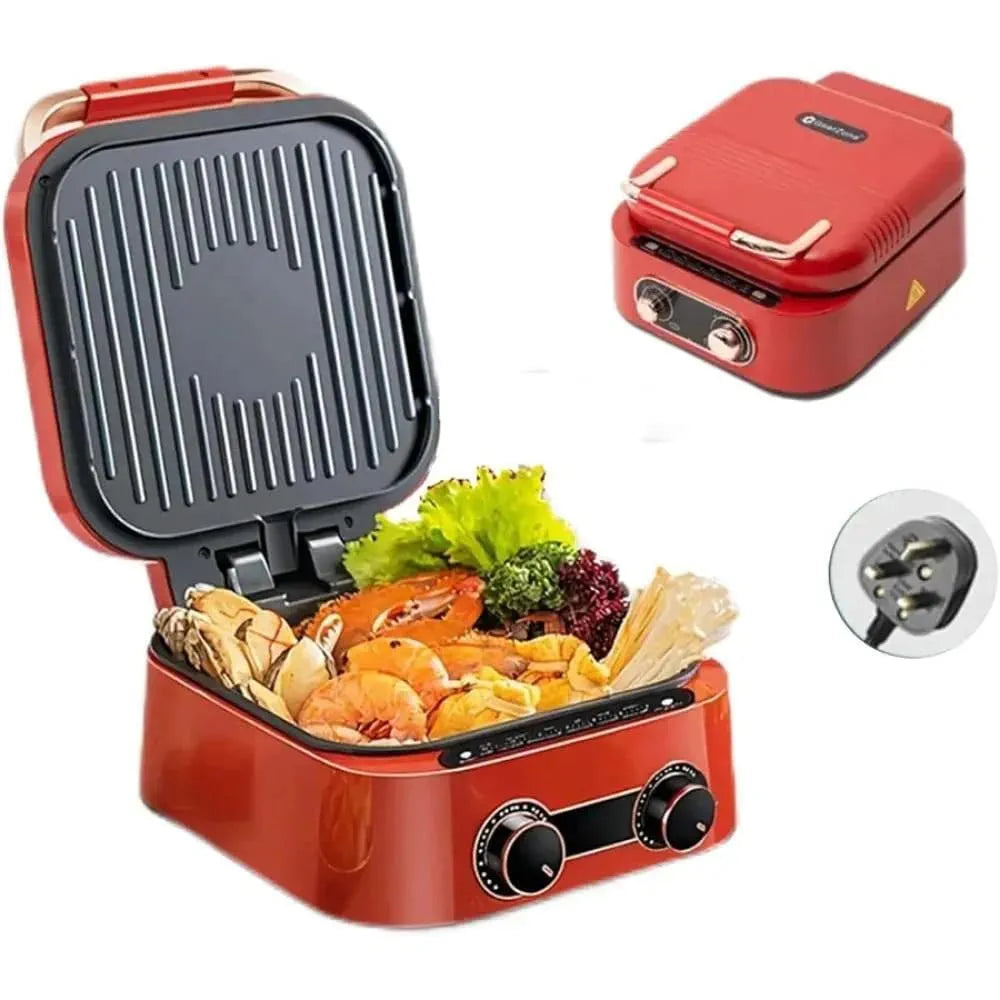 DENX 1800W Multi Function Electric Hot Pot Grill 2.5L, Non Stick Aluminum, Tabletop Bbq Grill, With Adjustable Thermostat, Sauce Tray, And Cool Touch Handles, For Indoor Cooking, DX3421