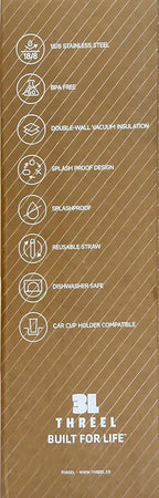 3LTHREEL H2.0 40Oz Insulated Stainless Steel Tumbler With Straw And Lid, Double Wall Vacuum Travel Mug, Thermal Travel Tumbler, Large Coffee Cup, Hot And Cold Drink Container, Cup Holder 