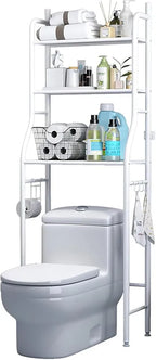 3-Shelf Bathroom Organizer Over The Toilet, Multifunctional Toilet Rack Bathroom Spacesaver,With Towel and Tissue Holder, Bathroom Corner Stand Storage Organizer Accessories, Adjustable Foot Pads