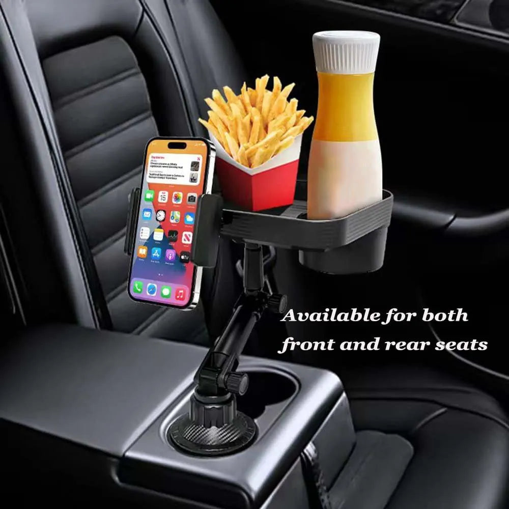 Denx 3-in-1 Car Cup Holder,Food Tray With Phone Mount, 360° Rotating Auto Food & Drink Tray, Adjustable Vehicle Cup Holder Organizer, Portable Car Accessories For Travel Snacks, Drinks, DX1285