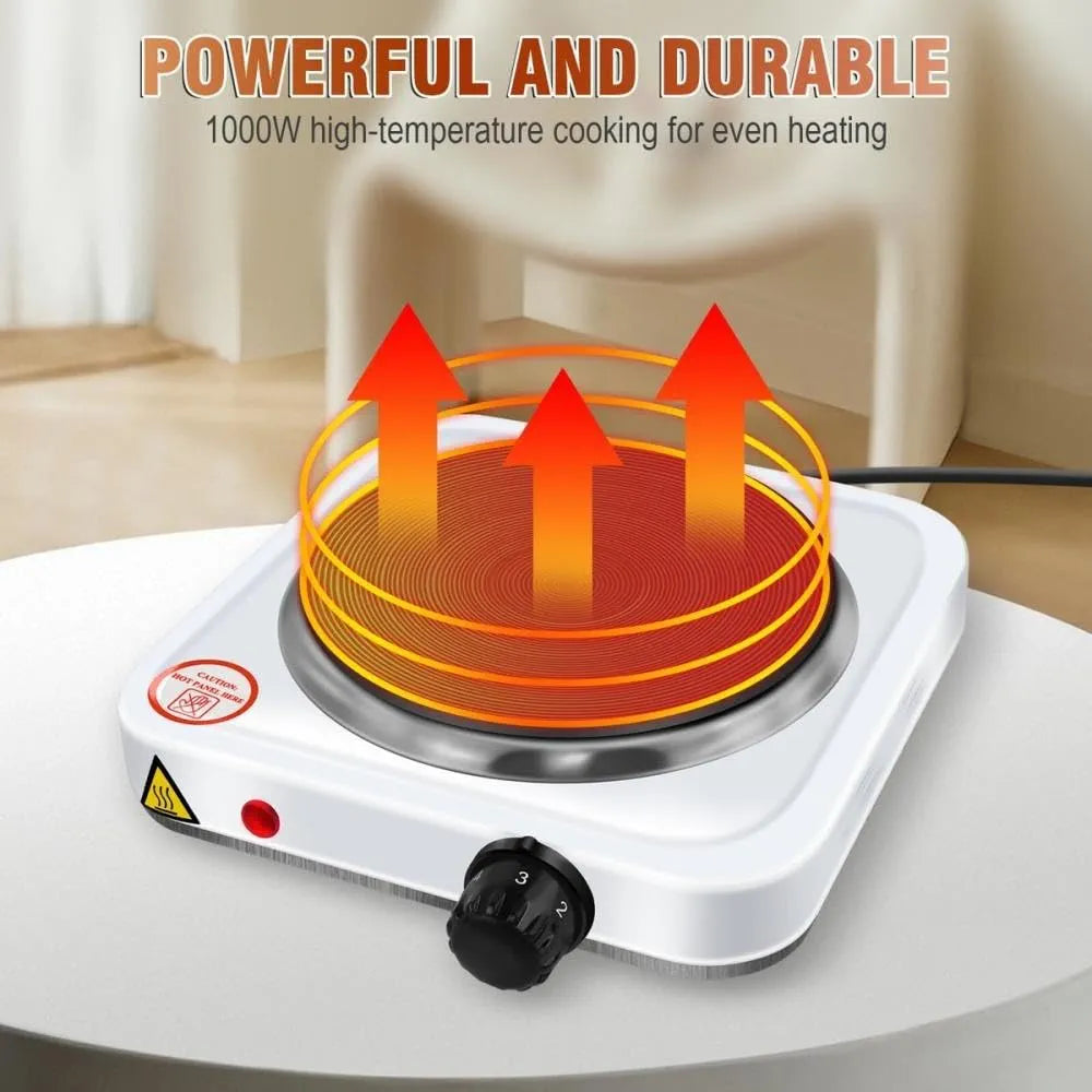 DENX Single Hot Plate, 1000W Cast Iron Portable Electric Stove, Adjustable Temperature Control, 15.5cm Heating Plate, Tabletop Cooking Appliance for Home Kitchen, Office, Outdoor Camping, DX2801