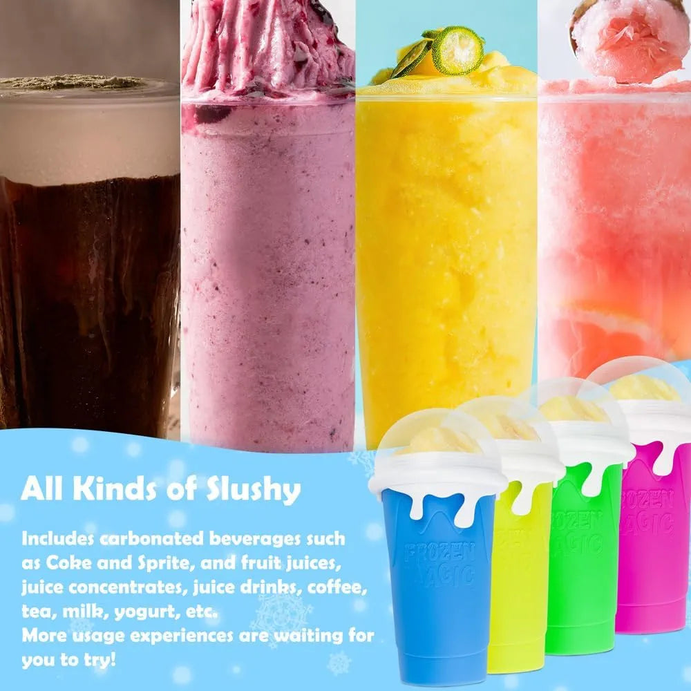 DENX Magic Slushie Maker Cup 300ml, Reusable Silicone Smoothie Ice Cream Cup Milkshake for Kids & Adults, Portable Frozen Drink with Straw, DIY Slushy Juice Maker for Home, Travel, DX2542 