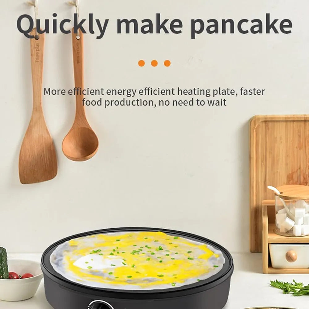 DENX Pizza Maker, Fiesta Crepe and Pancake Maker, Adjustable Temperature Control with Variable Temperatures and Utensils Included, 1000W Electric Non-Stick Griddle Baking Pan, Black DX2032