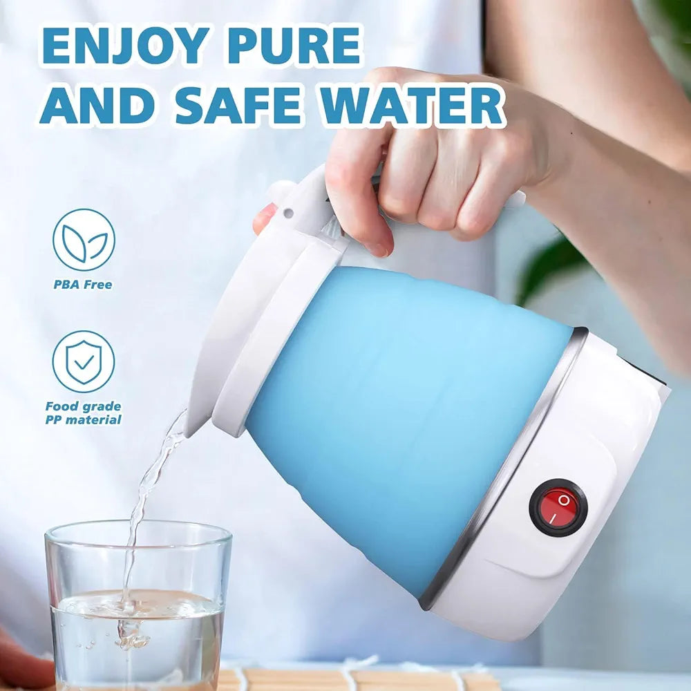 500W Portable Folding Electric Kettle, Capacity 600ml, Fast Boiling, Dual Voltage , Fast Boiling, Water kettle & Foldable Water Boiler for Travel, Camping & Hotels, 