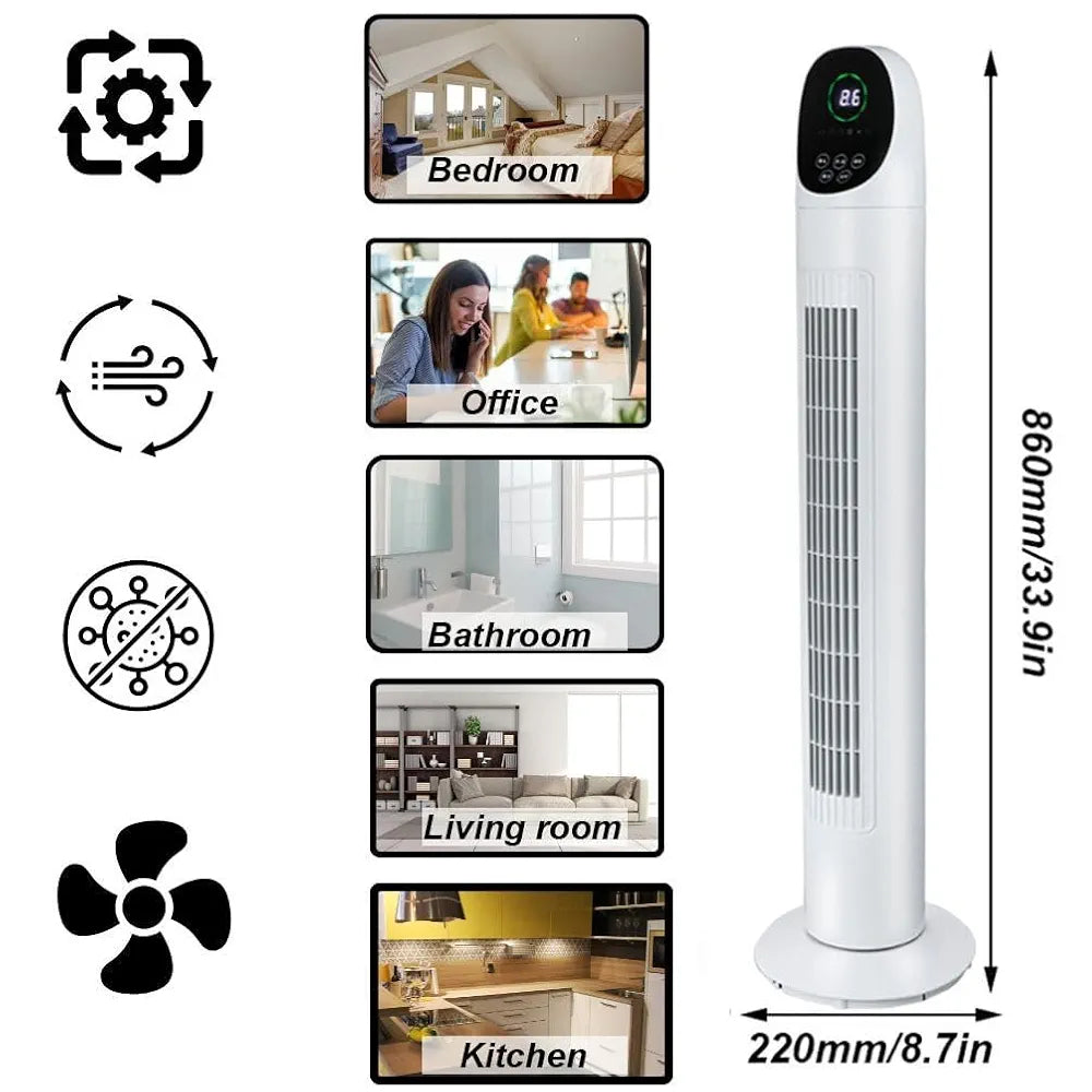DENX Tower Fan with Remote Control, 3 Speeds, 80° Oscillating Electric Standing Fan, Air Conditioning Inverter Vertical Summer Cooling Leafless Desk Vertical Fan, Floor Fan for Home, Office, DX2619