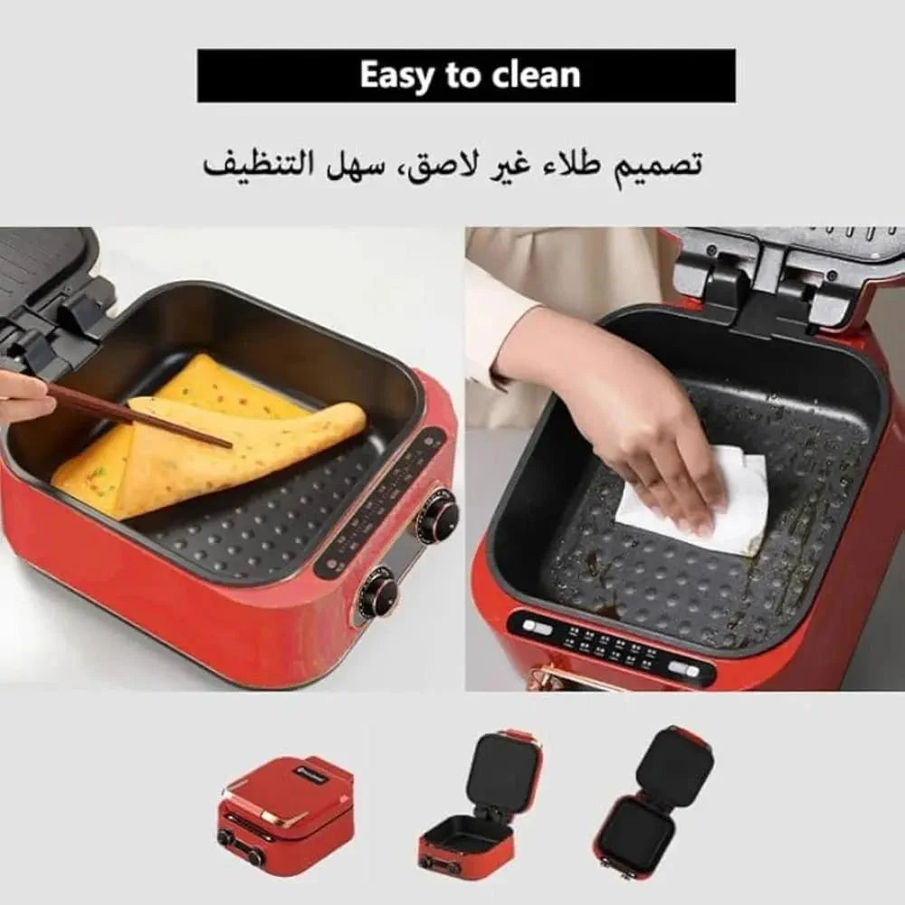 DENX 1800W Multi Function Electric Hot Pot Grill 2.5L, Non Stick Aluminum, Tabletop Bbq Grill, With Adjustable Thermostat, Sauce Tray, And Cool Touch Handles, For Indoor Cooking, DX3421