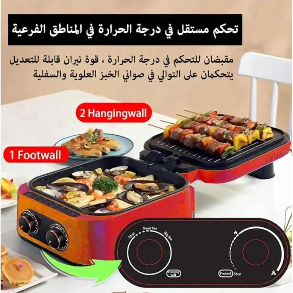 DENX 1800W Multi Function Electric Hot Pot Grill 2.5L, Non Stick Aluminum, Tabletop Bbq Grill, With Adjustable Thermostat, Sauce Tray, And Cool Touch Handles, For Indoor Cooking, DX3421