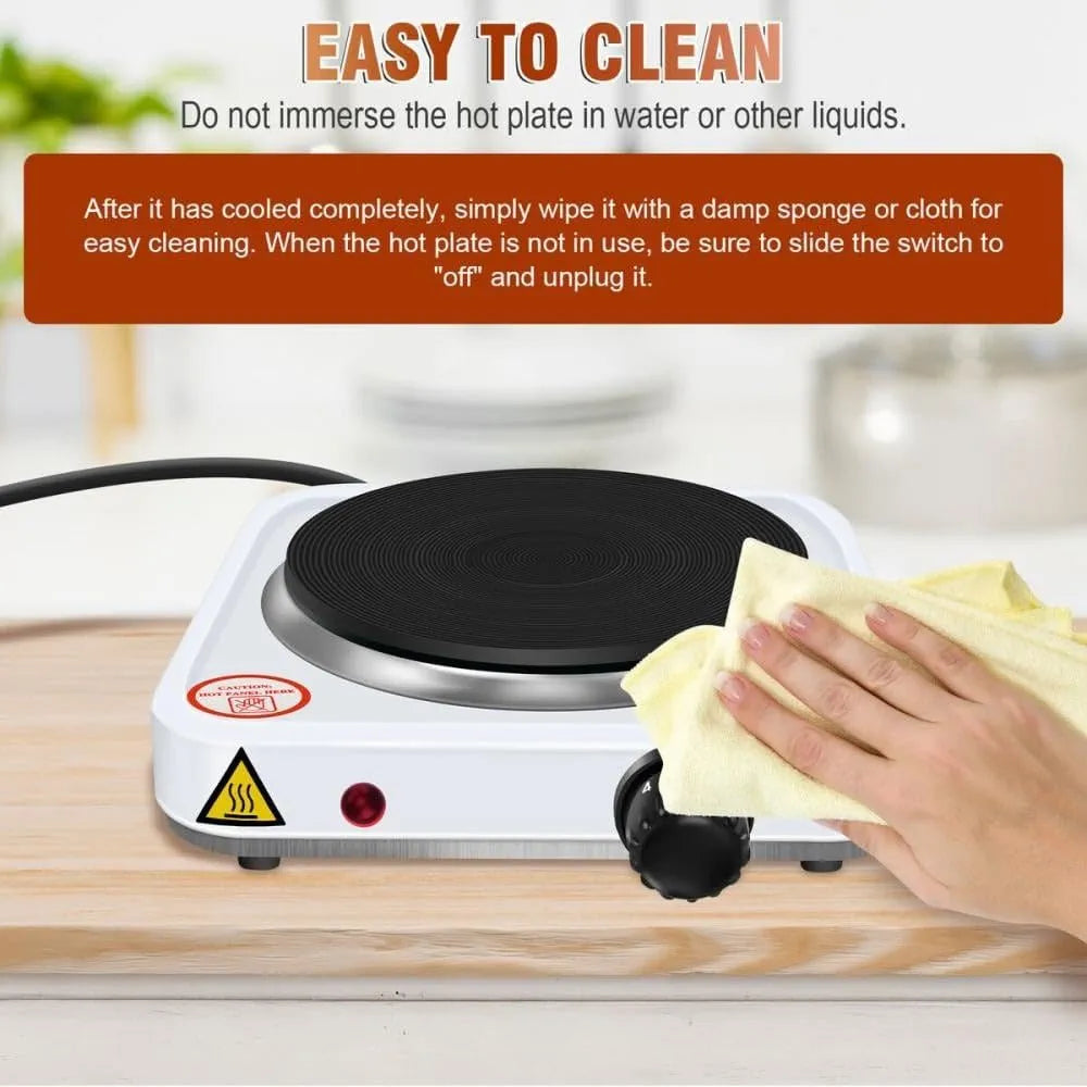 DENX Single Hot Plate, 1000W Cast Iron Portable Electric Stove, Adjustable Temperature Control, 15.5cm Heating Plate, Tabletop Cooking Appliance for Home Kitchen, Office, Outdoor Camping, DX2801