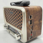 DENX Old Radio Speaker Bluetooth & HIFI-Speaker with Flashlight, Sd Card, Usb And Aux Port, Radio FM/AM/SW Brown wood Portable Audio TF Card USB Flash disk Aux playback, 
