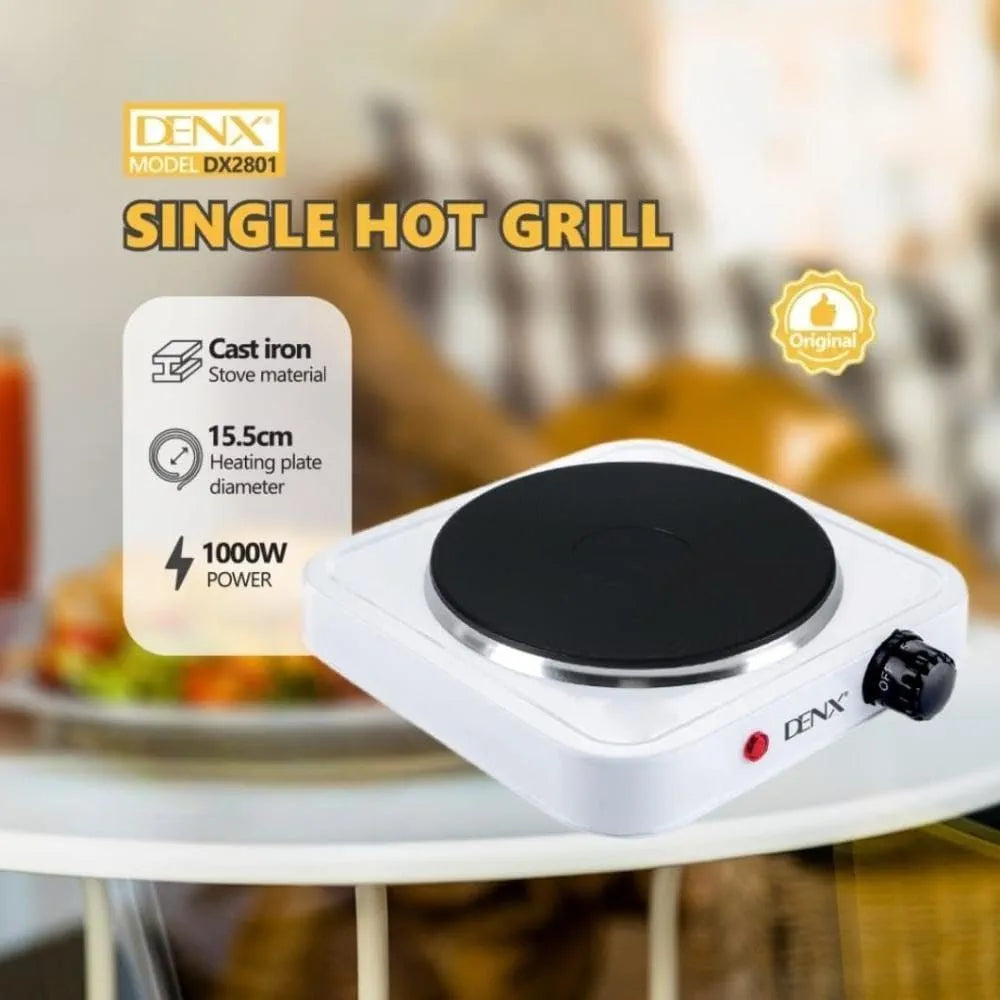 DENX Single Hot Plate, 1000W Cast Iron Portable Electric Stove, Adjustable Temperature Control, 15.5cm Heating Plate, Tabletop Cooking Appliance for Home Kitchen, Office, Outdoor Camping, DX2801