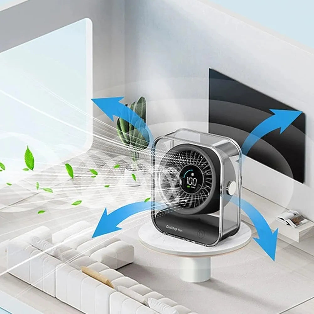 DENX Digital Display Desk Fan, 100-Speed Rechargeable Table Fan with USB-C Fast Charging, 3000mAh Battery Operated Silent Air Circulator, Portable Mini Fan for Bedroom, Office, Travel Use, DX2626