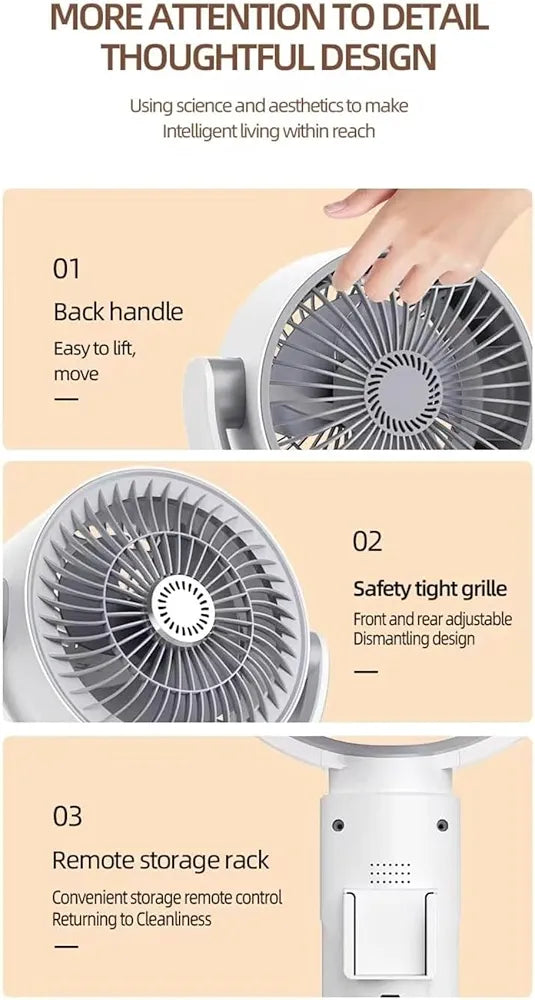 DENX Air Circulation Floor Fan with Remote, Stand Fan 3-in-1 Adjustable Height, 90° Oscillating, 5-Speed Silent Operation, Portable Desk & Pedestal Fan, USB-C Rechargeable for Home, Office, DX2607