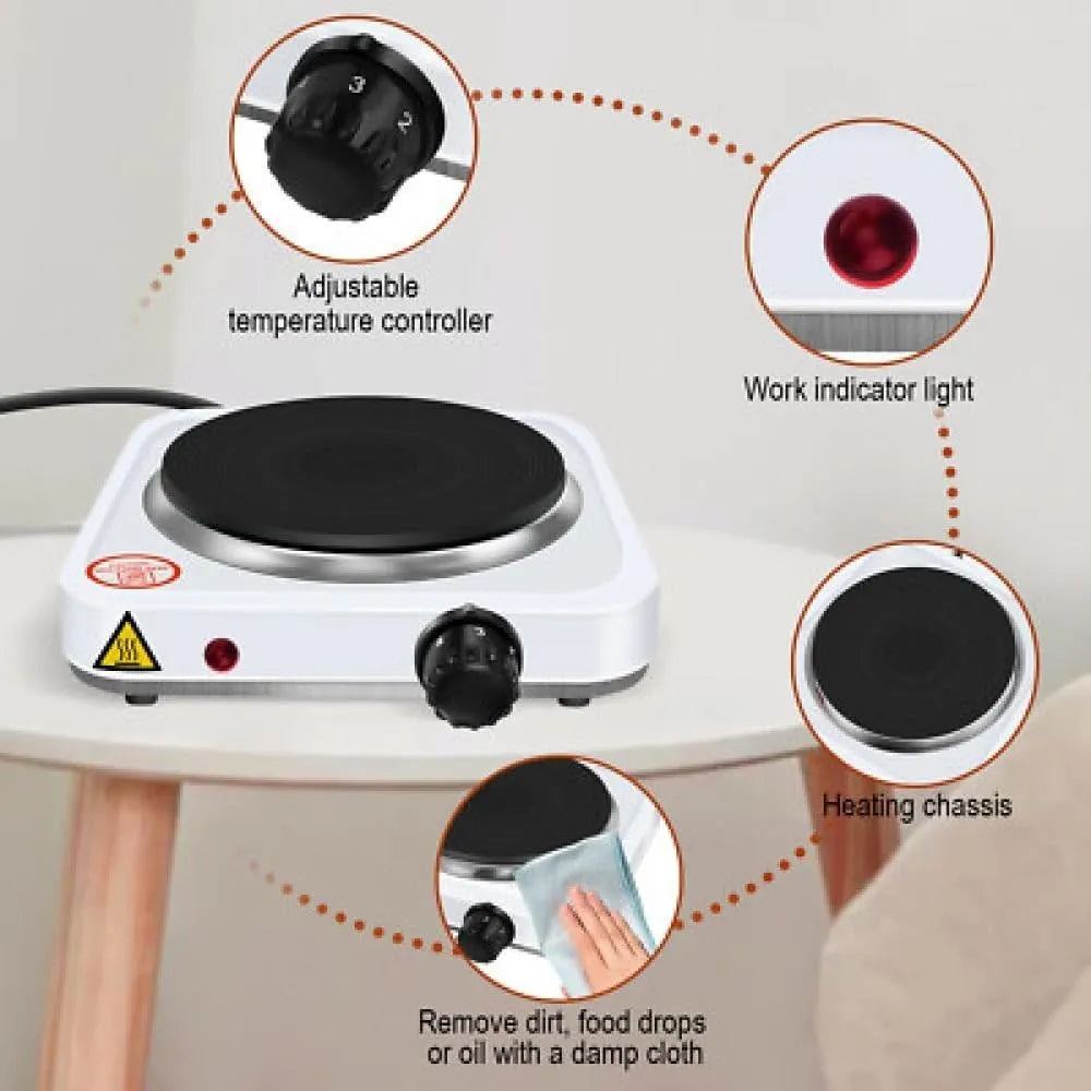 DENX Single Hot Plate, 1000W Cast Iron Portable Electric Stove, Adjustable Temperature Control, 15.5cm Heating Plate, Tabletop Cooking Appliance for Home Kitchen, Office, Outdoor Camping, DX2801