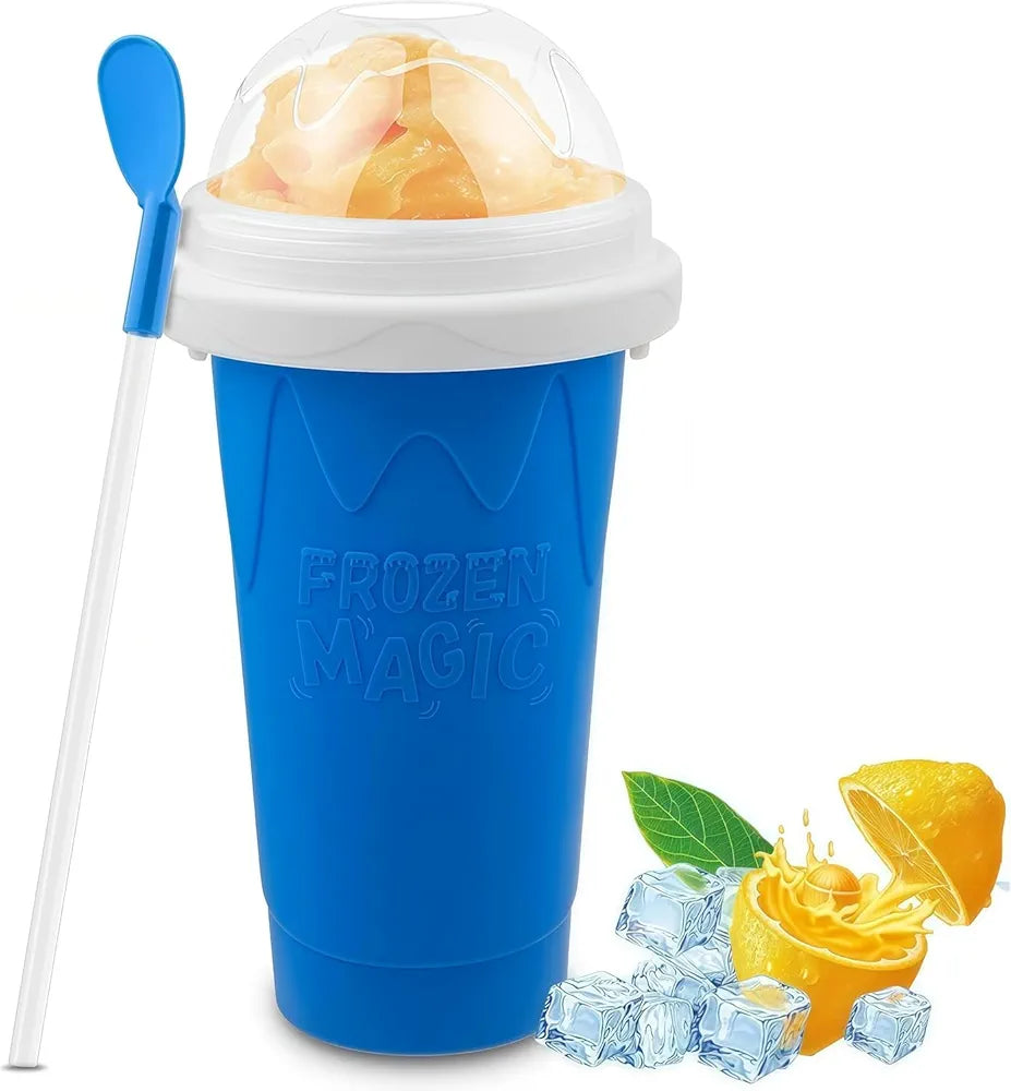 DENX Magic Slushie Maker Cup 300ml, Reusable Silicone Smoothie Ice Cream Cup Milkshake for Kids & Adults, Portable Frozen Drink with Straw, DIY Slushy Juice Maker for Home, Travel, DX2542