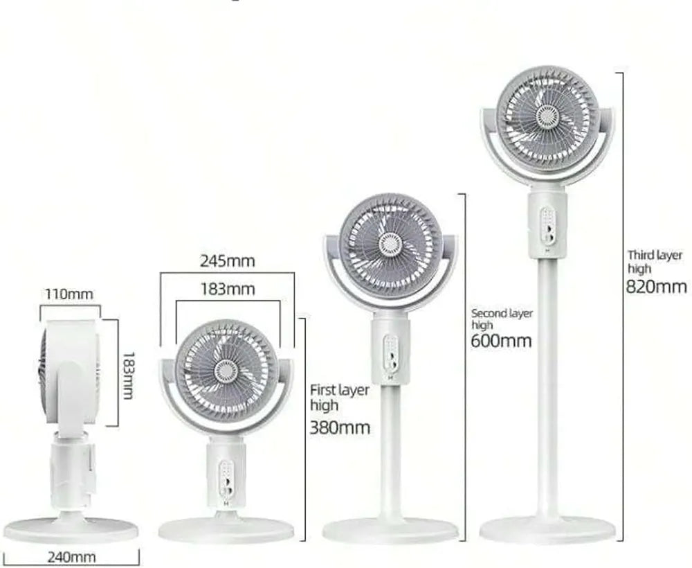 DENX Air Circulation Floor Fan with Remote, Stand Fan 3-in-1 Adjustable Height, 90° Oscillating, 5-Speed Silent Operation, Portable Desk & Pedestal Fan, USB-C Rechargeable for Home, Office, DX2607
