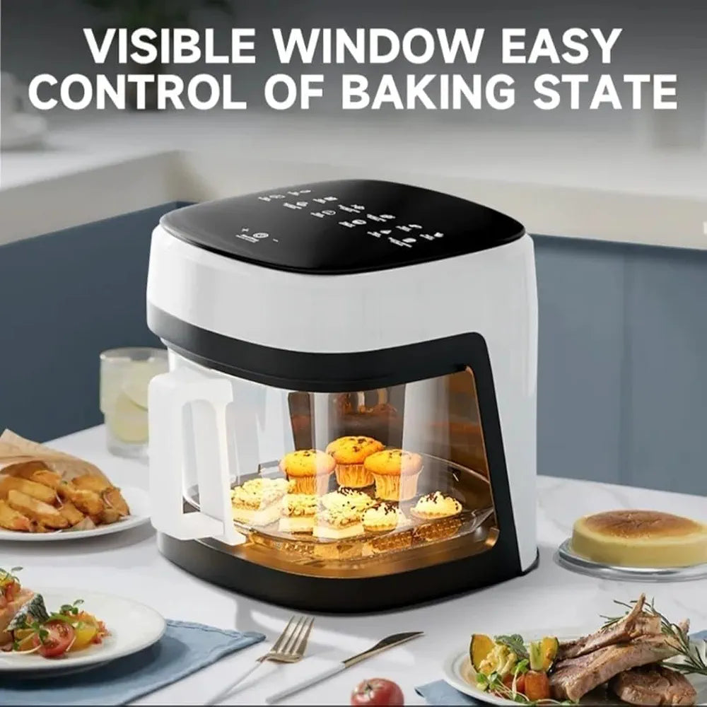 DENX Urban Electric Air Fryer with Glass Bowl, 2400W, 6L Capacity, Oil-Free Microspray for Healthy Meals, Easy Cleanup, DX2092