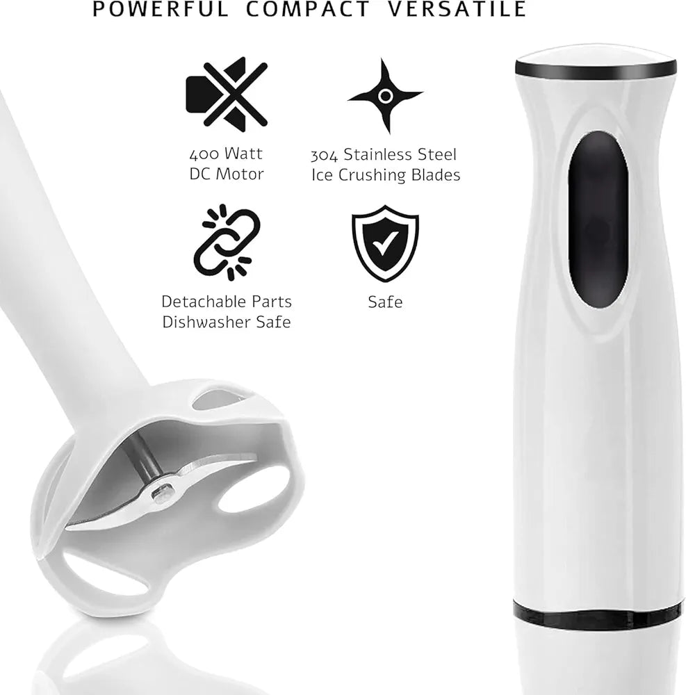 DENX Stick Blender 400W Handheld Electric Blender with Stainless Steel Blades, Portable Grip Stick Mixer Use for Blending, Pureeing, Whipping, and Mixing Soups, Smoothies, Sauces, and More, DX2012