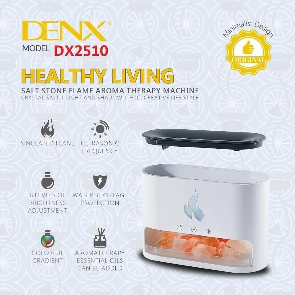 DENX Flame Diffuser, Humidifier with Himalayan Salt, 250ml Aroma Air Freshener, Electric Fire Style Scent Diffuser, Essential Oil Steam Purifier, for Home, Office, DX2510