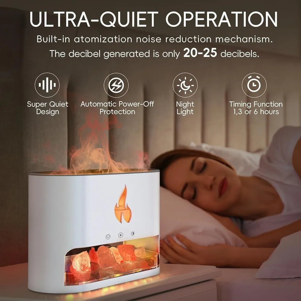 DENX Flame Diffuser, Humidifier with Himalayan Salt, 250ml Aroma Air Freshener, Electric Fire Style Scent Diffuser, Essential Oil Steam Purifier, for Home, Office, DX2510
