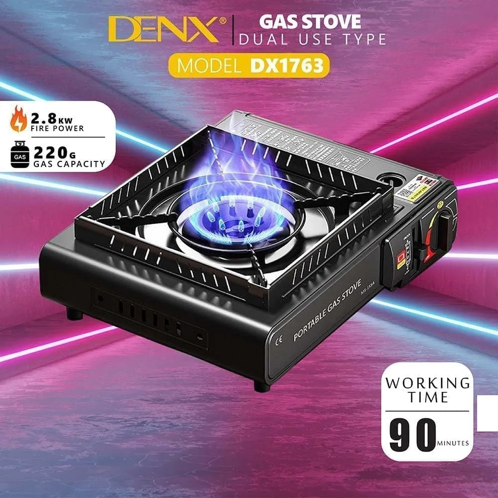 DENX Portable Gas Stove, Outdoor Cooking Burner, Travel Stove, Dual Gas Compatible, Compact Camping Stove, Adjustable Flame Control, Lightweight Cooker, BBQ Grill, Picnic Use, Home Kitchen, DX1763