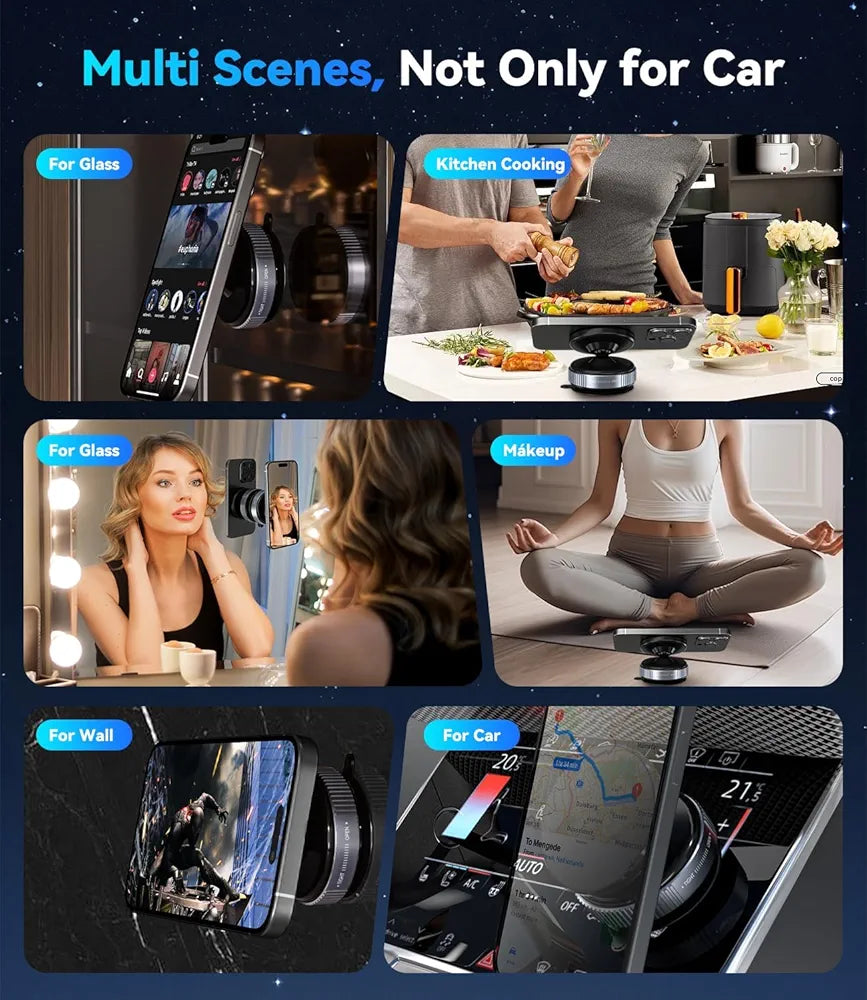 Magnetic Car Phone Holder, Vacuum Suction Cup Mobile Mount, 360° Rotation Phone Stand, Dashboard & Windshield Holder, Strong Magnet Mount for iPhone MagSafe, Samsung, Huawei, Xiaomi, K009