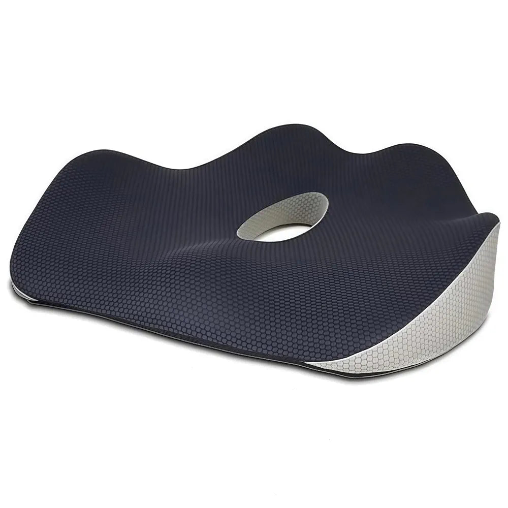 DENX Ergonomic Memory Foam Seat Cushion, Breathable Non-Slip Orthopedic Chair Pillow with Center Pressure Relief Hole, Portable Support Pad for Office, Car, Wheelchair, Travel & Home Comfort, DX3701