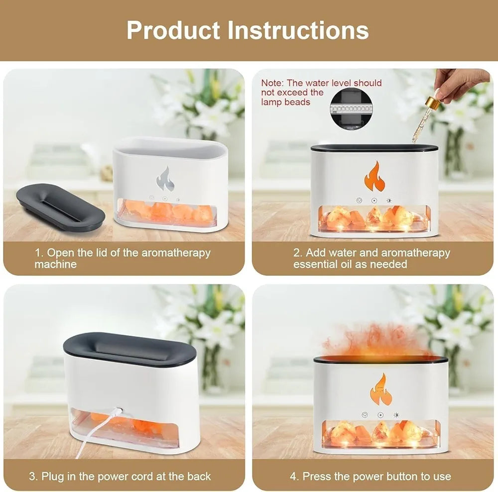 DENX Flame Diffuser, Humidifier with Himalayan Salt, 250ml Aroma Air Freshener, Electric Fire Style Scent Diffuser, Essential Oil Steam Purifier, for Home, Office, DX2510