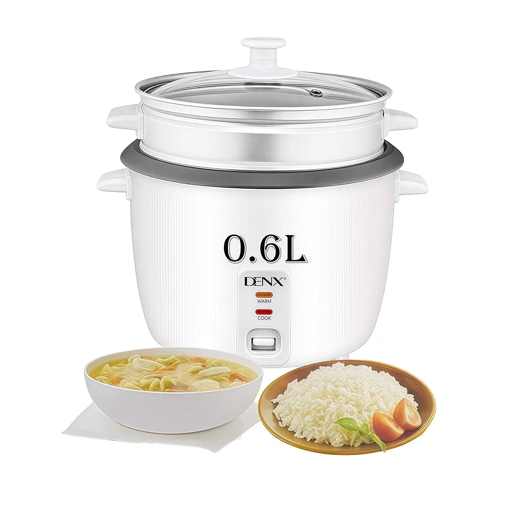 DENX Electric Rice Cooker, 0.6L Mini Rice Maker, 350W Portable Rice Cooker With Steamer Basket, Non Stick Inner Pot, Automatic Cook & Keep Warm, Glass Lid, For Home, Dorm, Office, Travel, DX2085