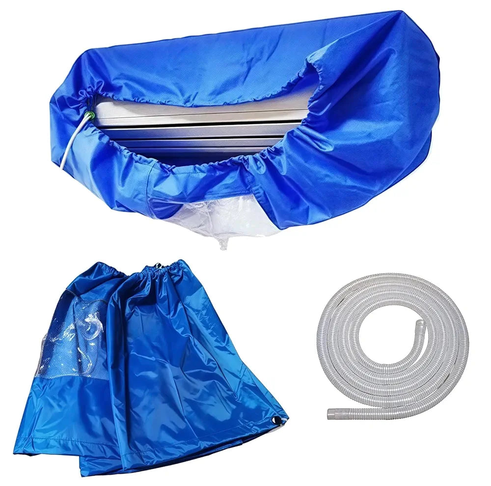 Universal AC Cleaning Cover for Split Wall Mounted Air Conditioner with Drain Hose, Waterproof Dustproof Reusable Wash Bag Kit, Leak-Proof Maintenance Shield for 9000-18000 BTU Units, Q-532