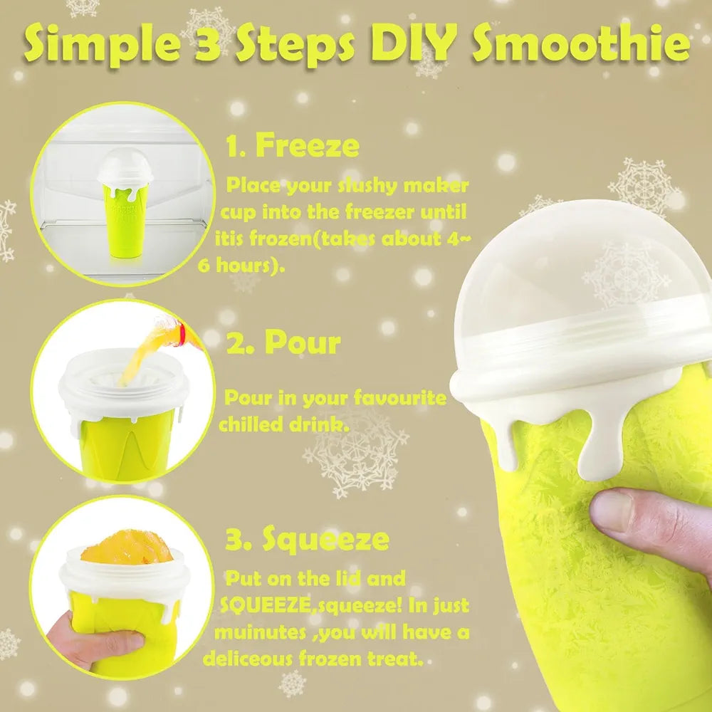 DENX Magic Slushie Maker Cup 300ml, Reusable Silicone Smoothie Ice Cream Cup Milkshake for Kids & Adults, Portable Frozen Drink with Straw, DIY Slushy Juice Maker for Home, Travel, DX2542 
