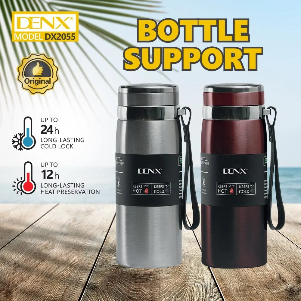 DENX 800ml Stainless Steel Vacuum Insulated Water Bottle, Double Wall Thermos Flask with Tea Infuser, Hot Cold Travel Mug, Leakproof BPA-Free Sports Bottle for Office Gym Outdoor Use, DX2055