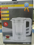 New Golden Creat Electric Kettle 2L, Fast Boil Glass Water Boiler with Auto Shut-Off, Boil-Dry Protection, 1500W Cordless Kettle for Boiling, Milk, Coffee & Tea, for Home & Office, NGC-133 