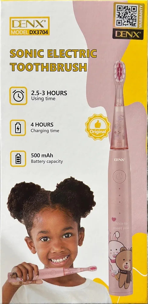 DENX Kids Electric Toothbrush Rechargeable Sonic 24000 VPM, Easy Cleaning Soft Bristles, 2-Min Timer, Waterproof IPX7, Lightweight, Travel Toothbrush for Boys Girls Age 6+, Portable DX3704 