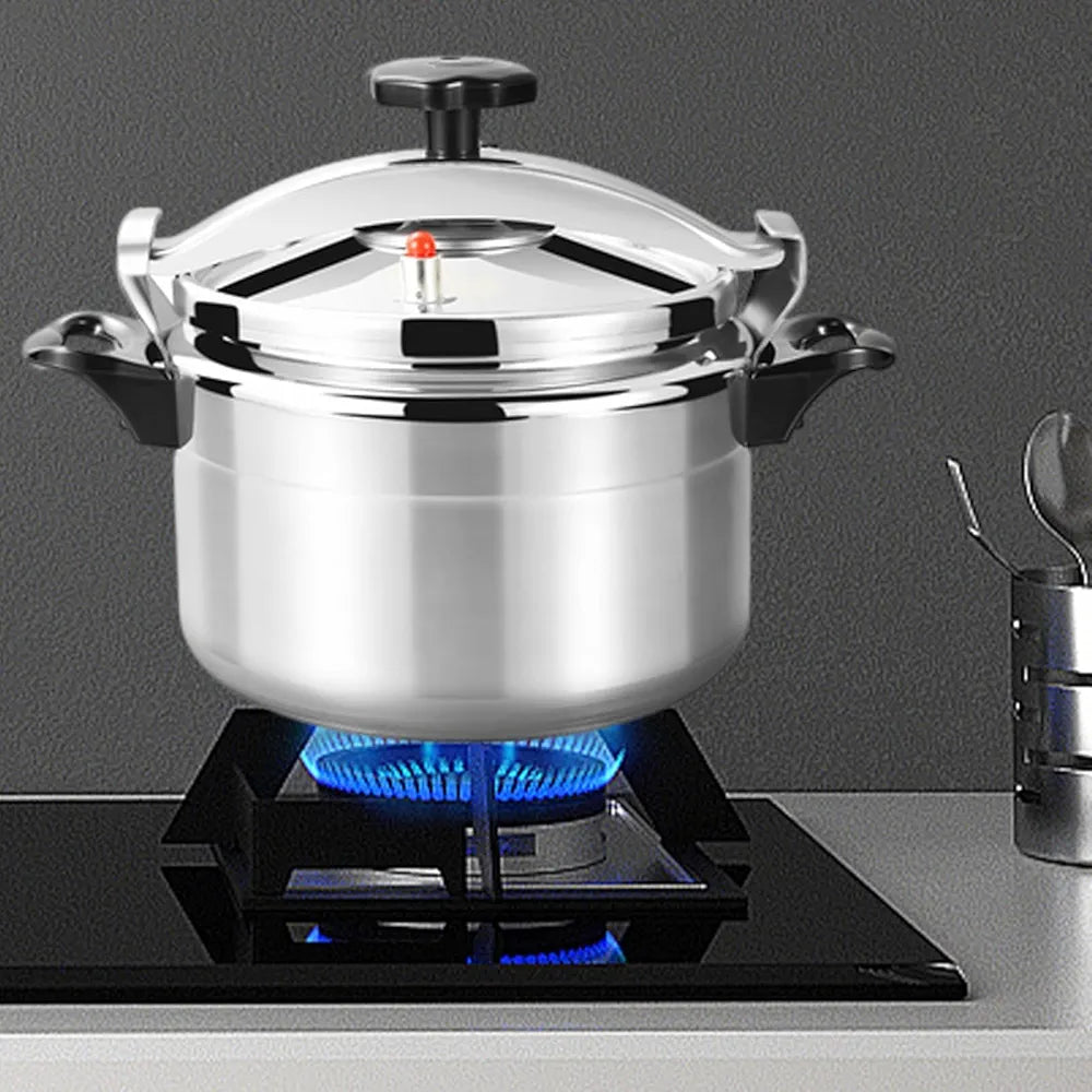 DENX 11L Aluminium Pressure Cooker, Rice Cooking Pot with Safety Lock & Valve, Fast Manual Cooker for Stews, Meat, Vegetables, Gas, Electric Stove Compatible, Silver Cookware, DX3427