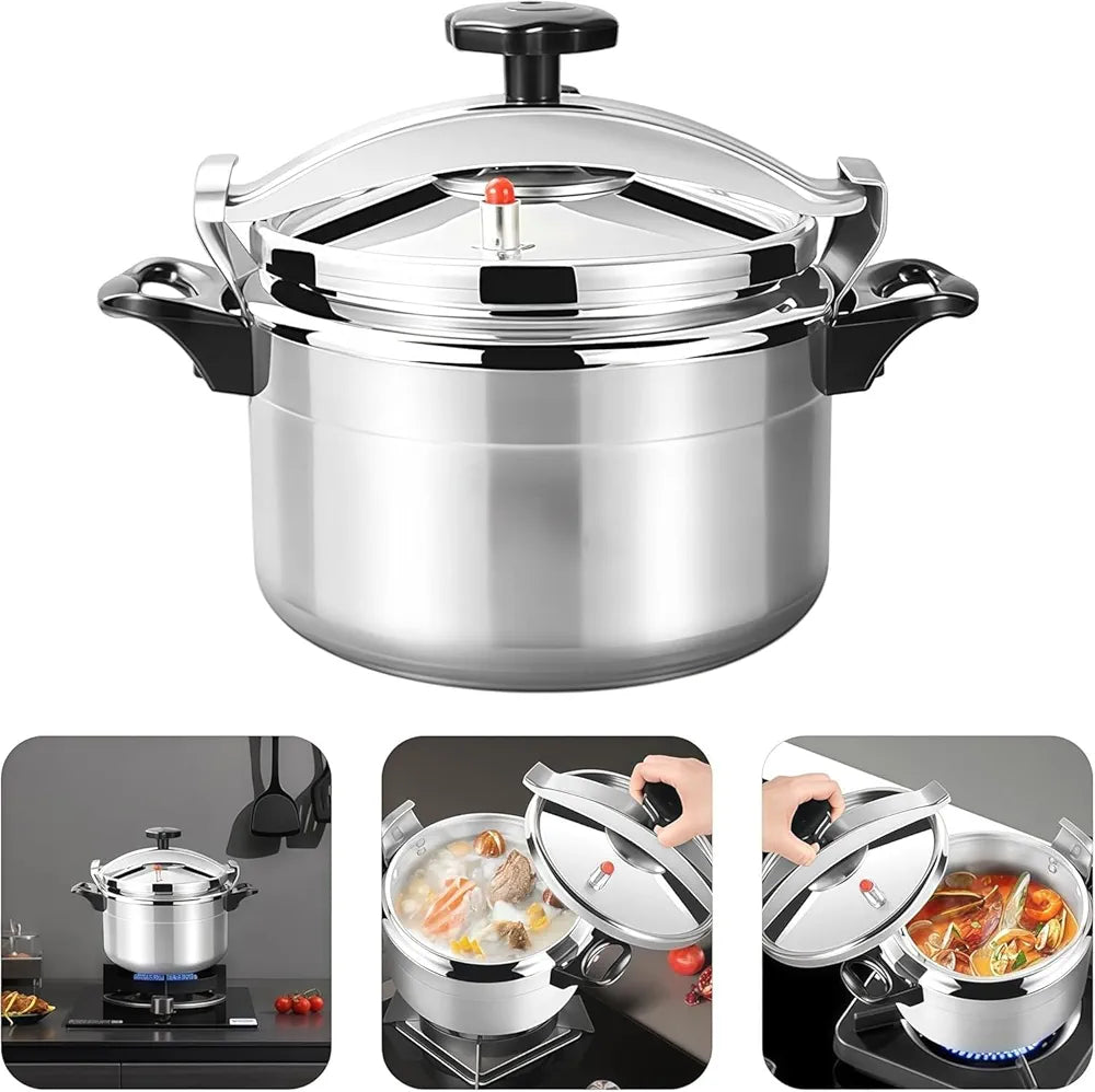 DENX 11L Aluminium Pressure Cooker, Rice Cooking Pot with Safety Lock & Valve, Fast Manual Cooker for Stews, Meat, Vegetables, Gas, Electric Stove Compatible, Silver Cookware, DX3427