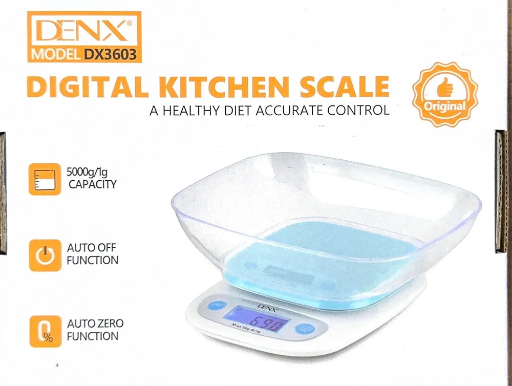 DENX Digital Kitchen Scale & Coffee Scale, 1g-5000g High Precision Food Weighing Scale With Bowl, Electric Kitchen Weight Machine, Auto Shut Off, For Cooking, Baking, Meal Prep, Diet, DX3603