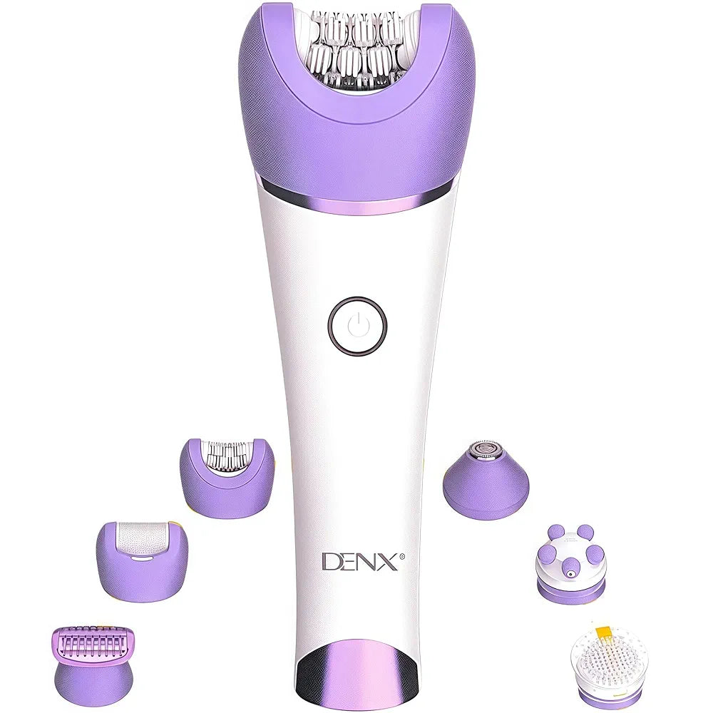 DENX 6-in-1 Smooth Glide Epilator for Womenr Hair Removal, Wet & Dry Electric Hair Remove Device with LED Light, Portable Electric Shaver, Women's Hair Removal Machine, DX1377